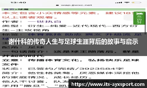 谢什科的传奇人生与足球生涯背后的故事与启示